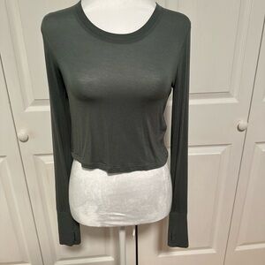 Aerie Cropped Long Sleeve Tee in Green with Soft Cotton Comfort